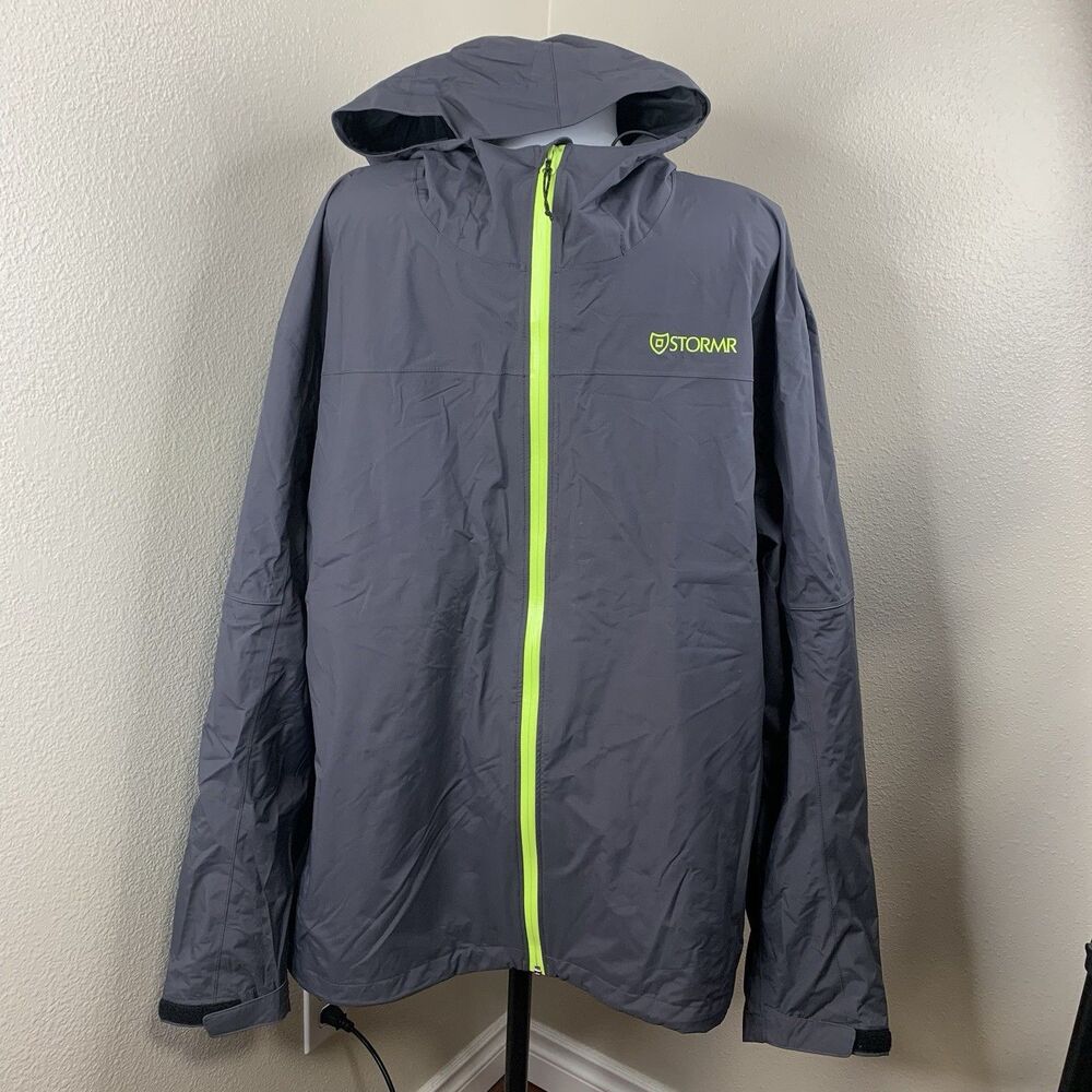Stormr Nano Shell Rain Jacket Lime Green Gray With Hood Lightweight Sz 3XL XXXL